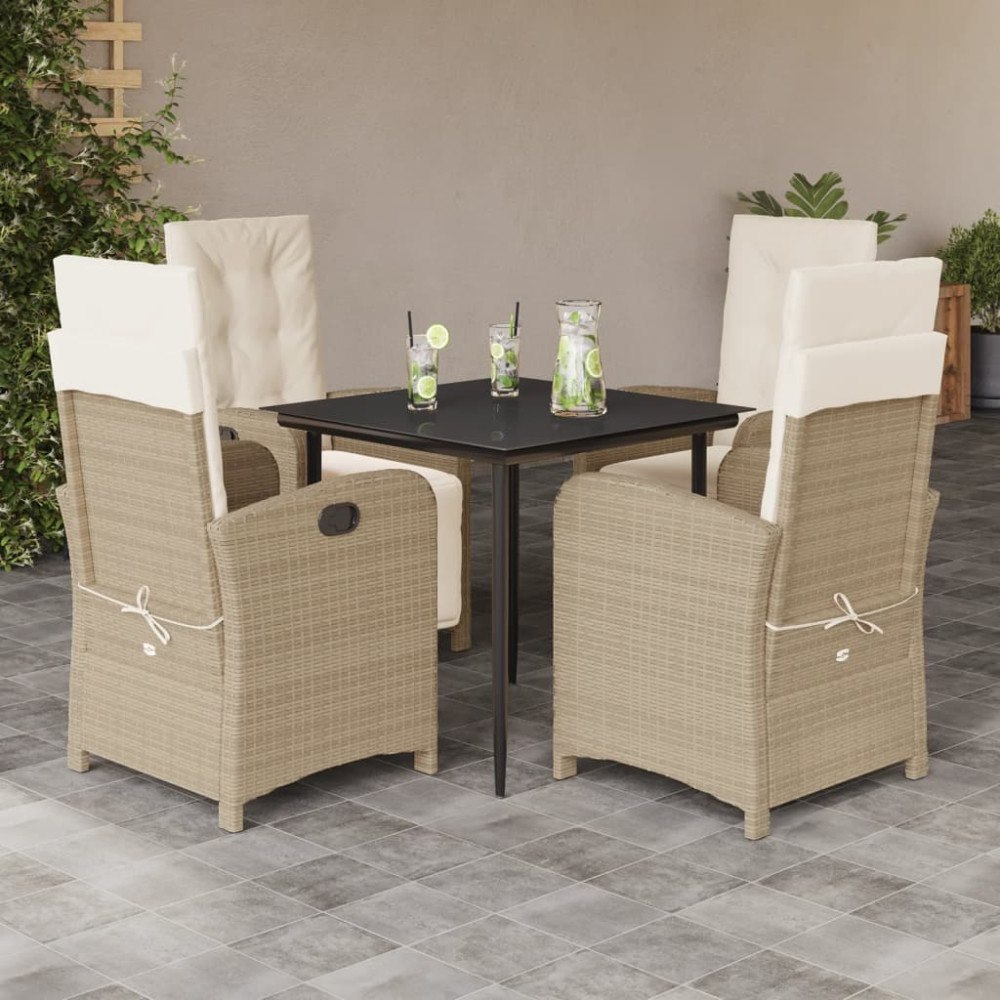 vidaXL Matgrupp för trädgården med dynor 5 delar beige konstrotting