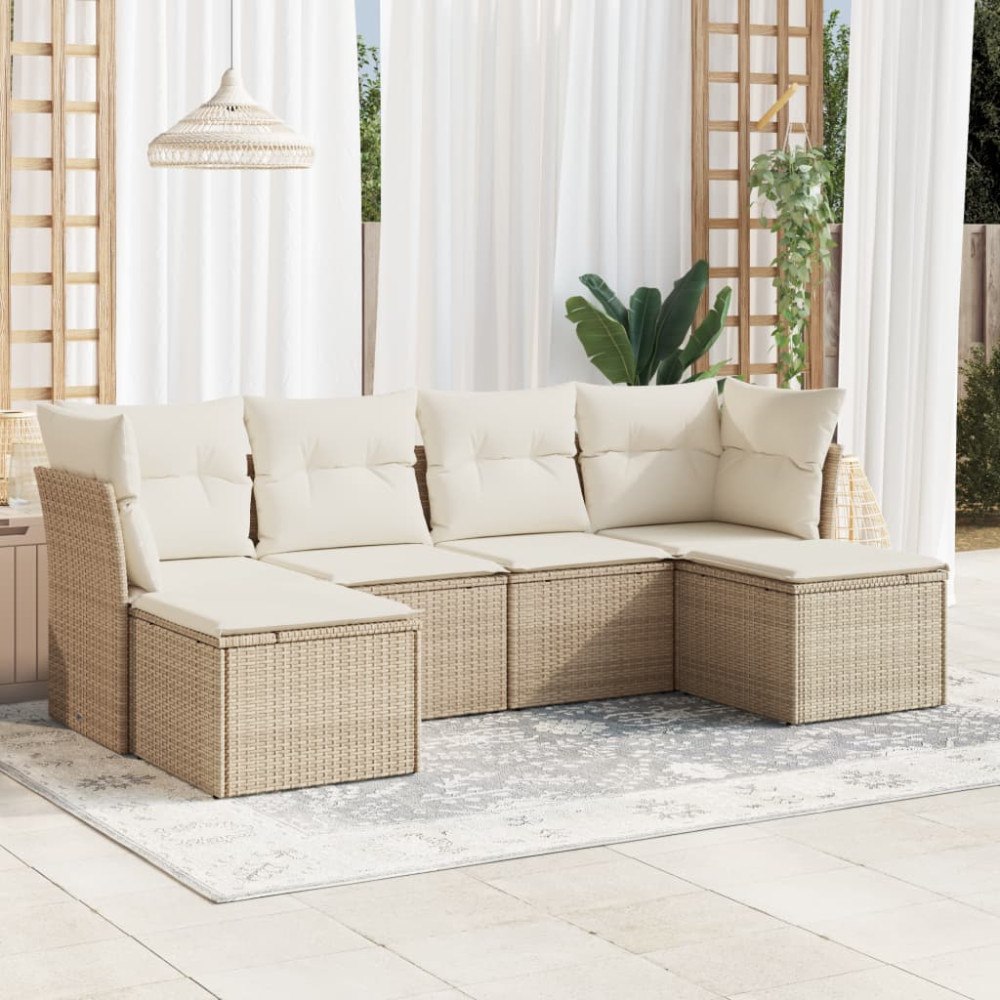 vidaXL Soffgrupp för trädgården med dynor 6 delar beige konstrotting