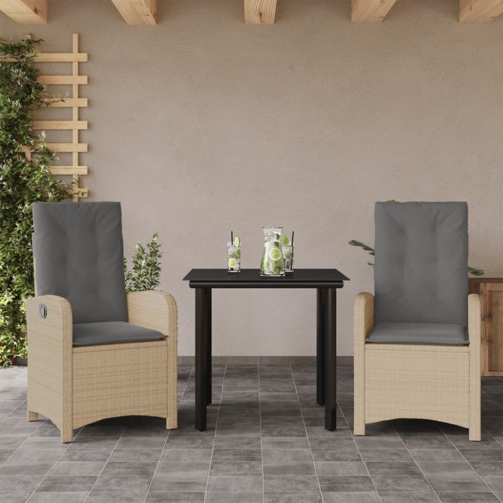 vidaXL Matgrupp för trädgården med dynor 3 delar mixbeige konstrotting