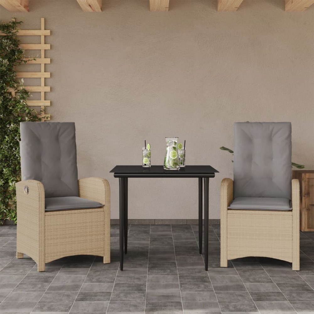 vidaXL Matgrupp för trädgården med dynor 3 delar mixbeige konstrotting