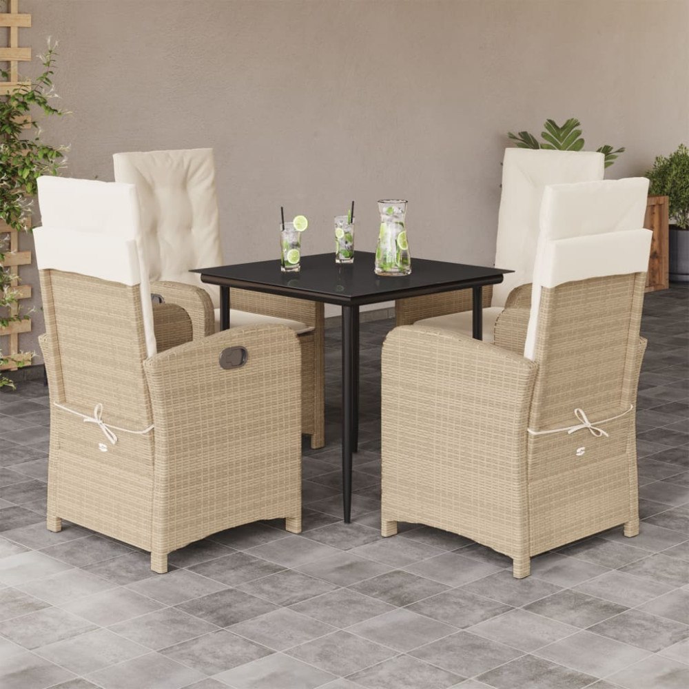 vidaXL Matgrupp för trädgården med dynor 5 delar beige konstrotting
