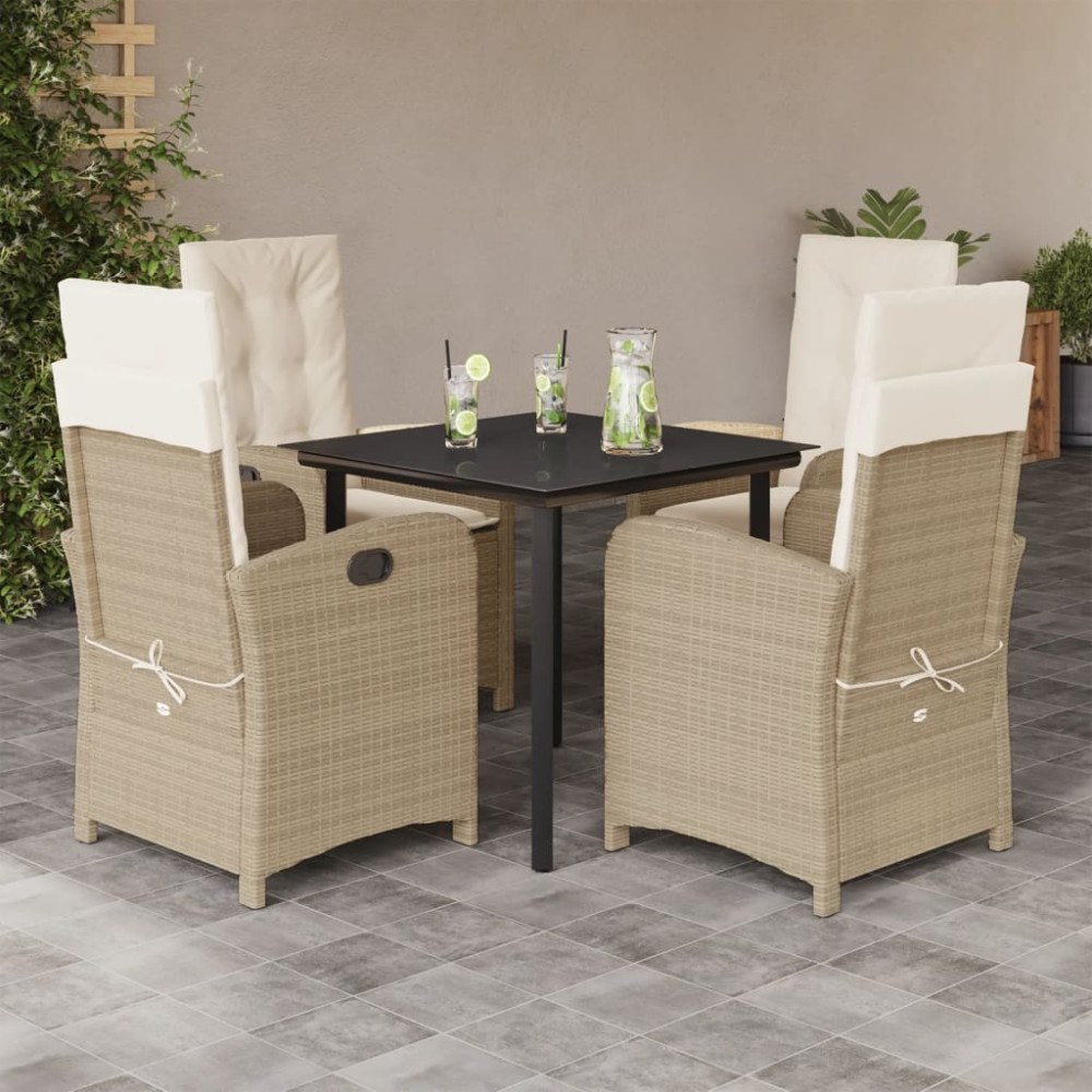 vidaXL Matgrupp för trädgården med dynor 5 delar beige konstrotting