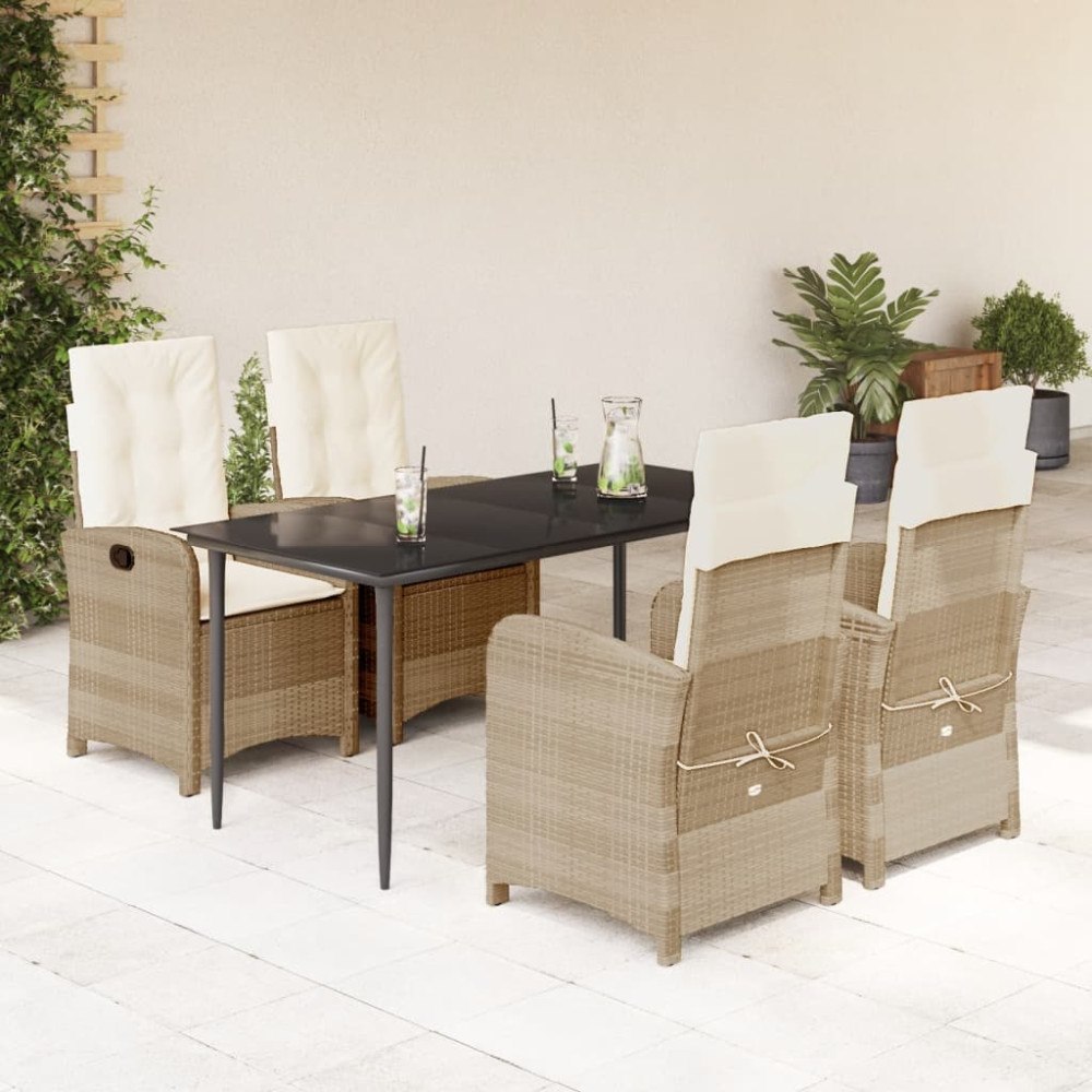 vidaXL Matgrupp för trädgården med dynor 5 delar beige konstrotting