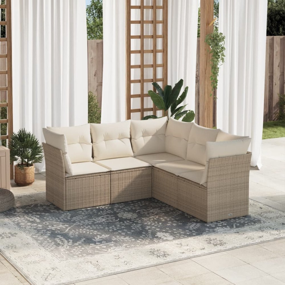 vidaXL Soffgrupp för trädgården med dynor 5 delar beige konstrotting