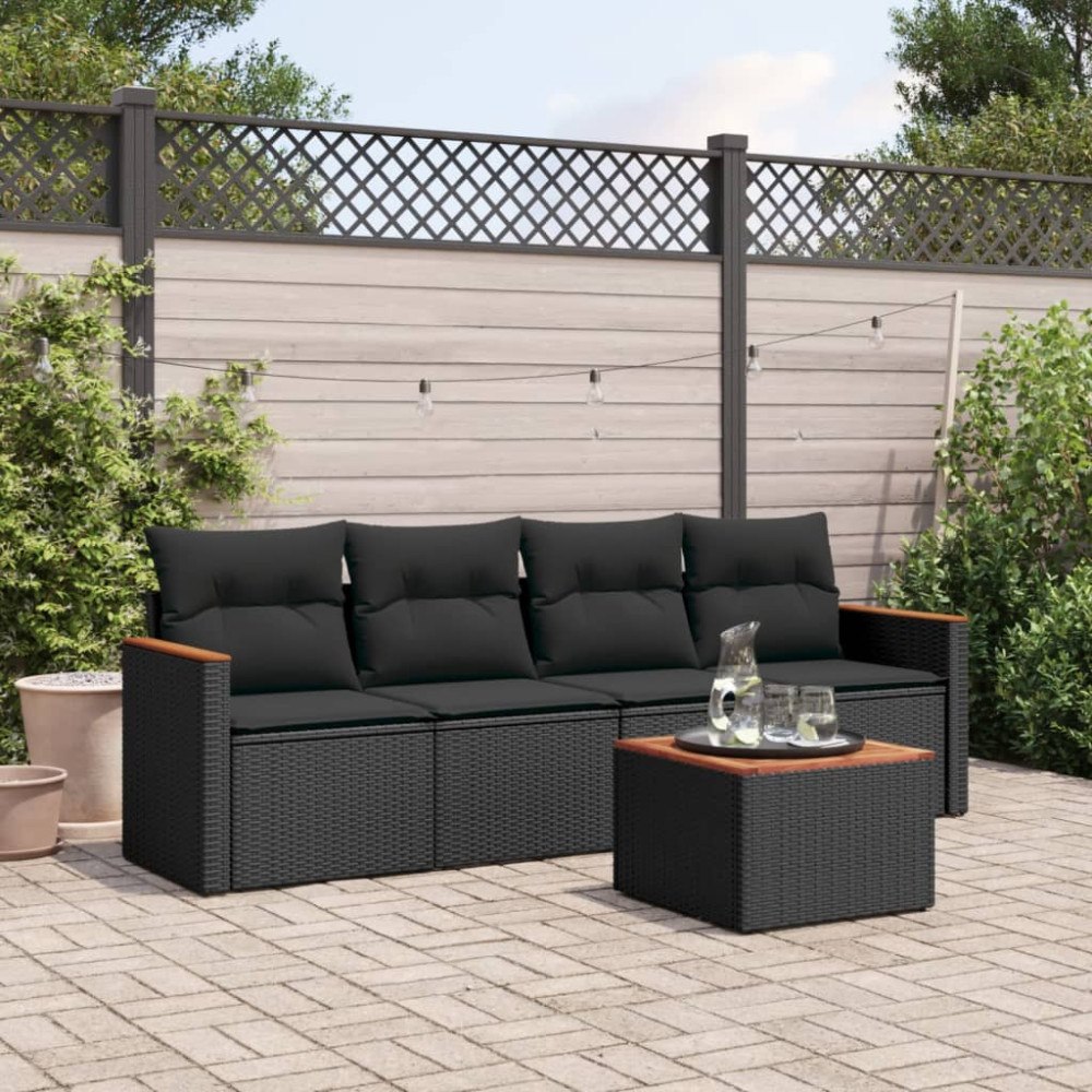 vidaXL Loungegrupp för trädgården med dynor 5 delar svart konstrotting