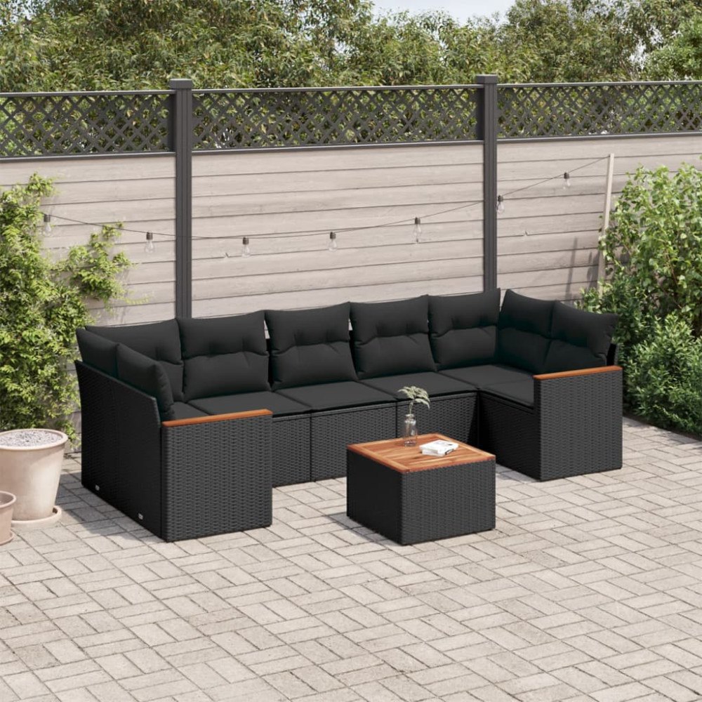 vidaXL Loungegrupp för trädgården med dynor 8 delar svart konstrotting