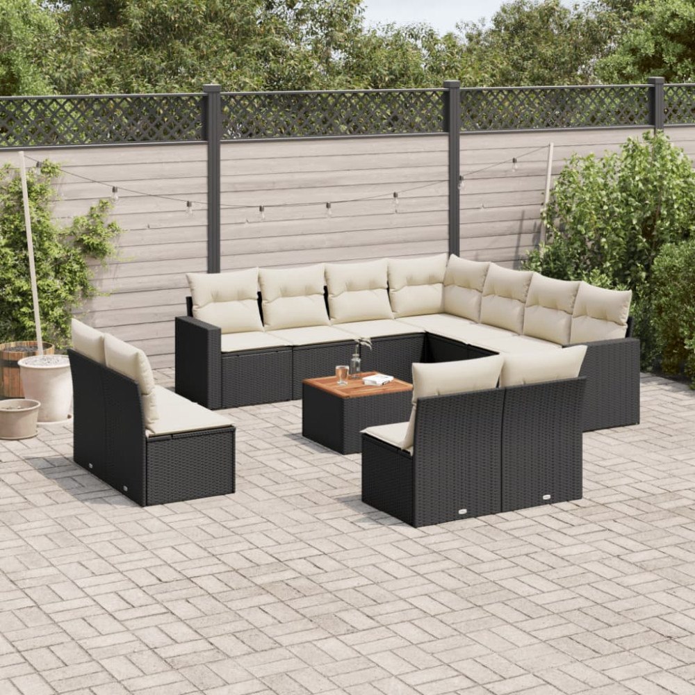 vidaXL Loungegrupp med dynor 12 delar svart konstrotting