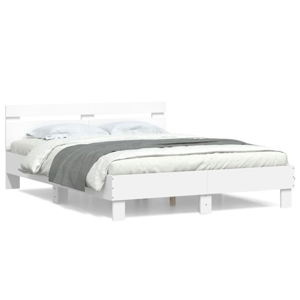 vidaXL Sängram med huvudgavel vit 150x200 cm konstruerad trä