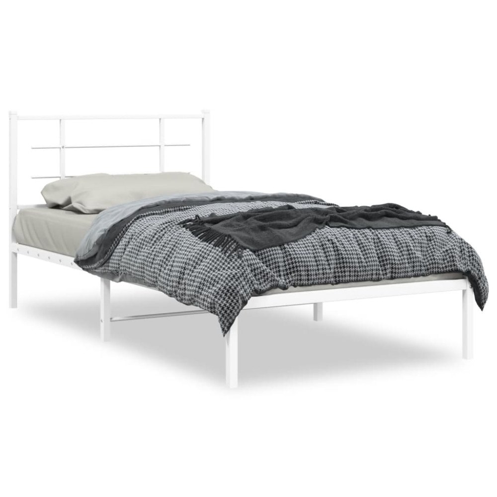 vidaXL Sängram med huvudgavel metall vit 107x203 cm