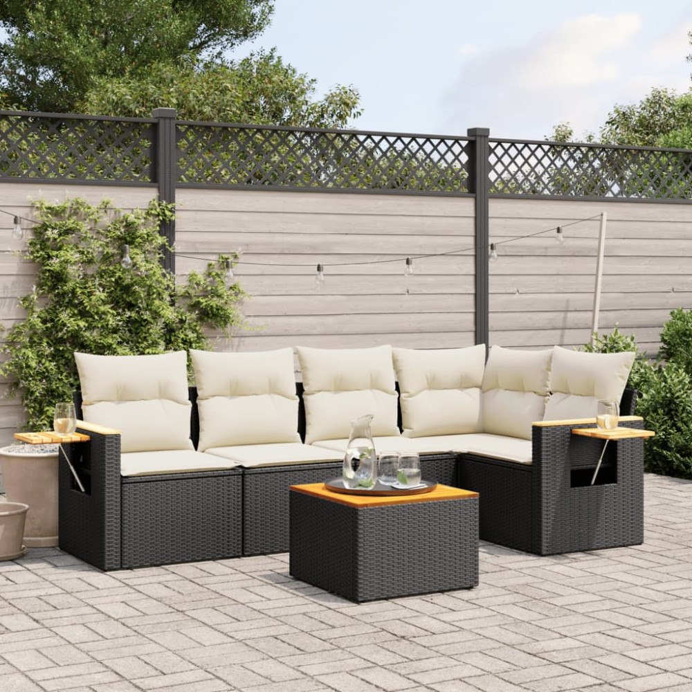 vidaXL Loungegrupp med dynor 6 delar svart konstrotting