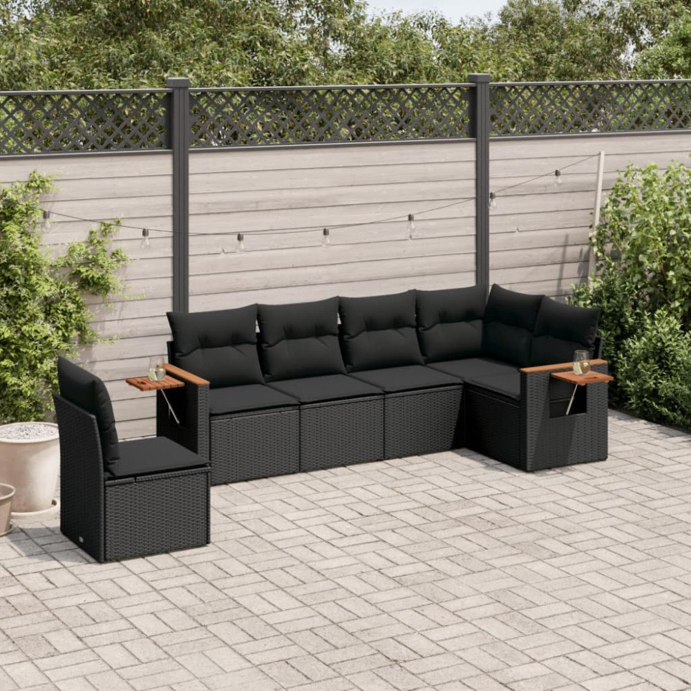 vidaXL Loungegrupp med dynor 6 delar svart konstrotting
