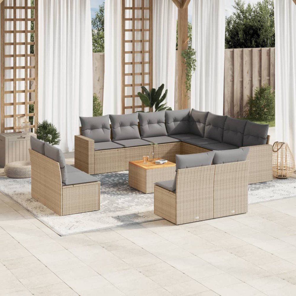 vidaXL Soffgrupp för trädgården 12 delar med dynor beige konstrotting