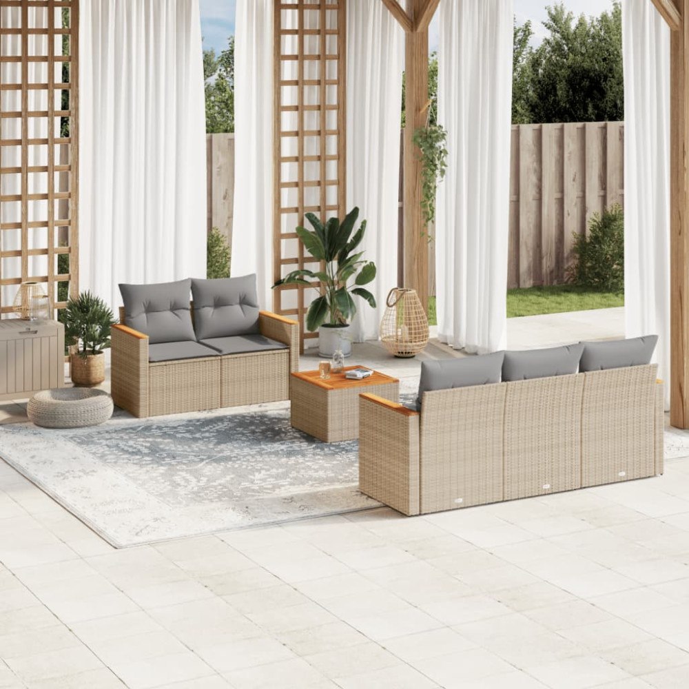 vidaXL Soffgrupp för trädgården med dynor 6 delar beige konstrotting