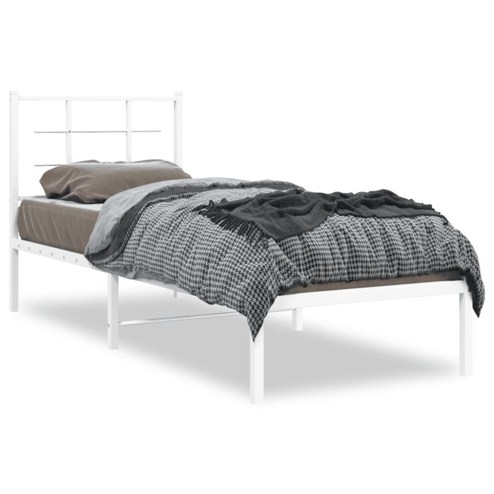 vidaXL Sängram med huvudgavel metall vit 80x200 cm