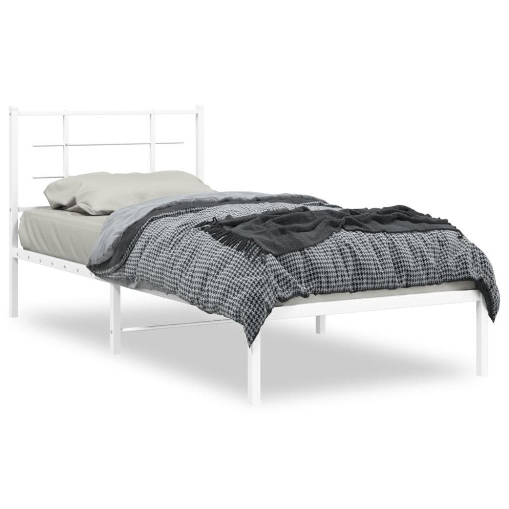 vidaXL Sängram med huvudgavel metall vit 90x200 cm