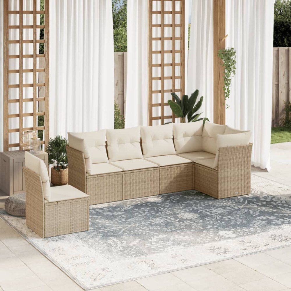 vidaXL Soffgrupp för trädgården med dynor 6 delar beige konstrotting