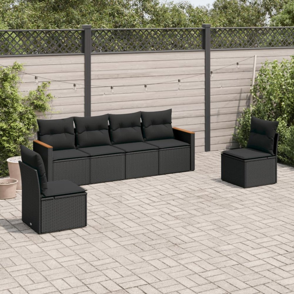 vidaXL Loungegrupp med dynor 6 delar svart konstrotting