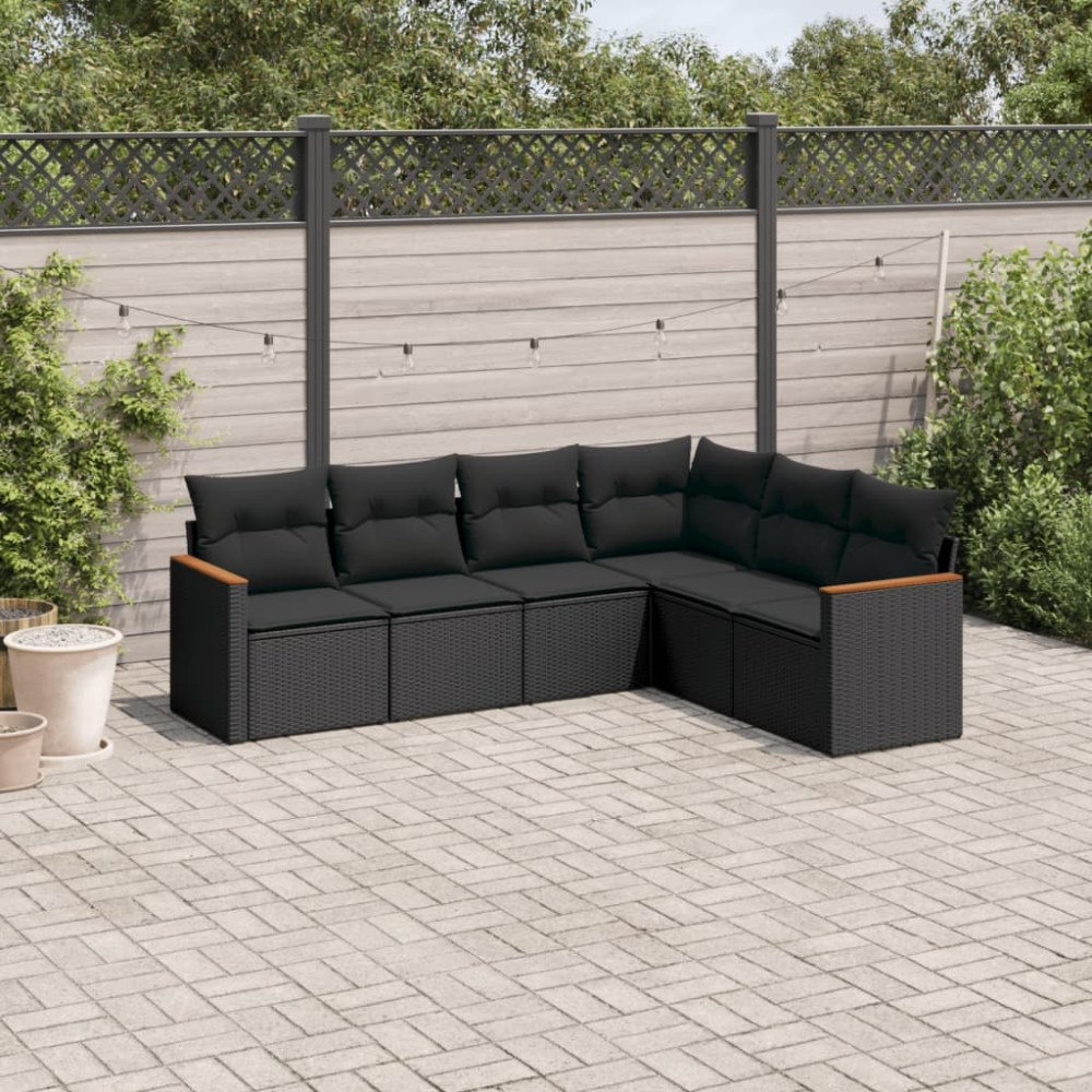 vidaXL Loungegrupp med dynor 6 delar svart konstrotting