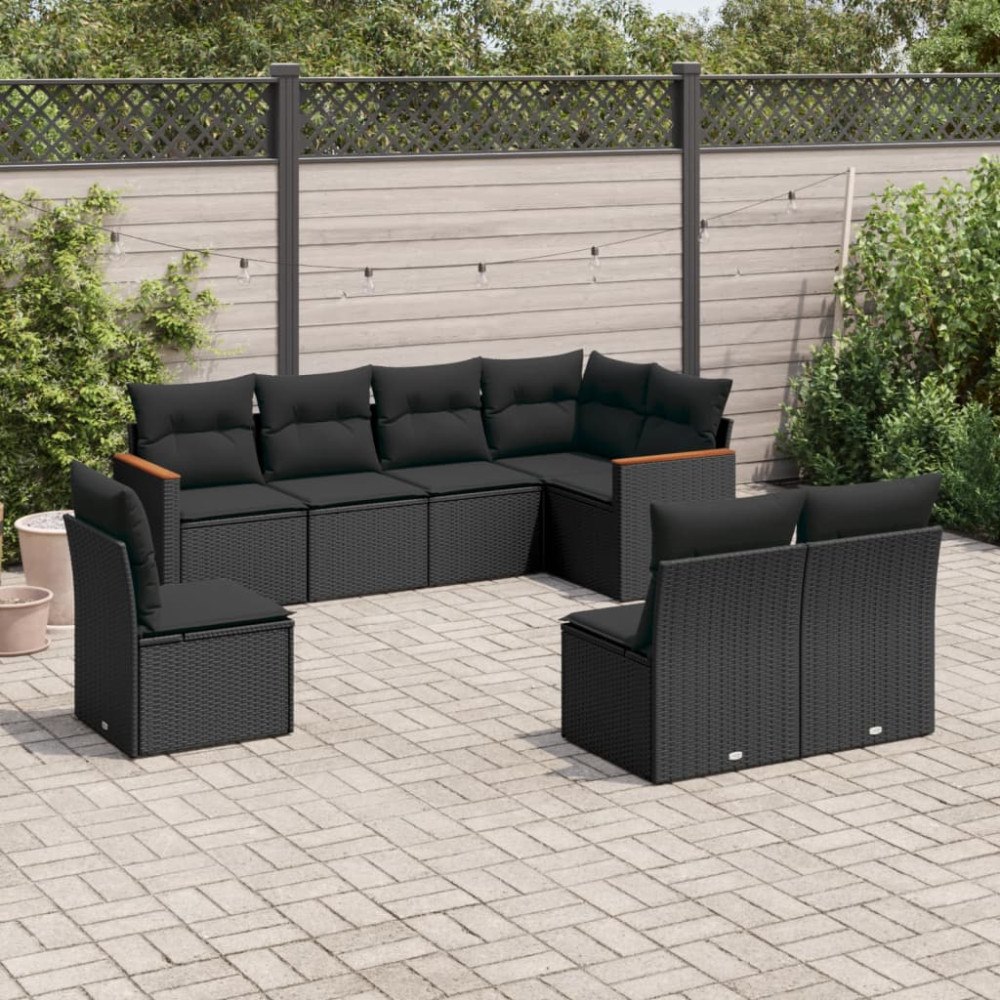 vidaXL Loungegrupp för trädgården med dynor 8 delar svart konstrotting