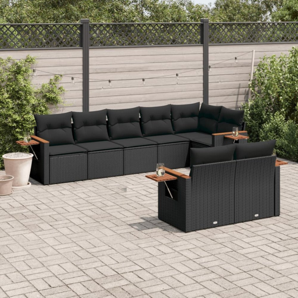 vidaXL Loungegrupp för trädgården med dynor 8 delar svart konstrotting