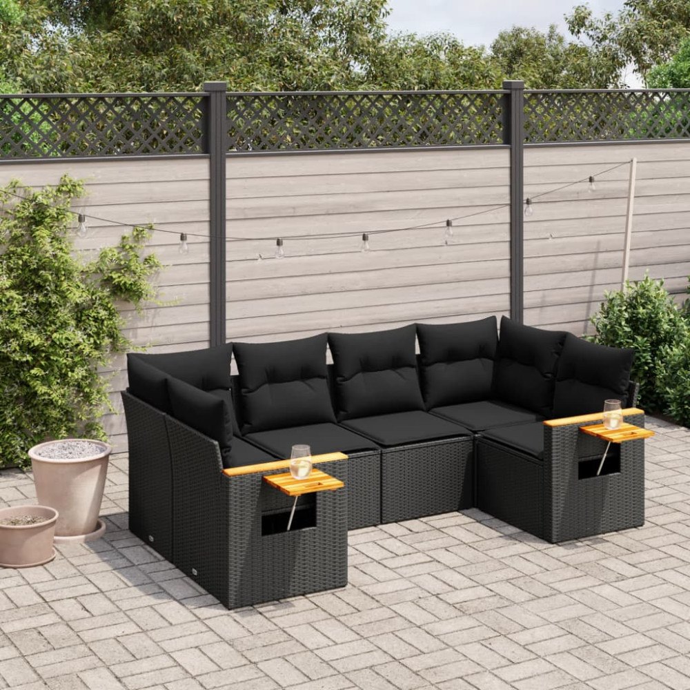 vidaXL Loungegrupp med dynor 6 delar svart konstrotting