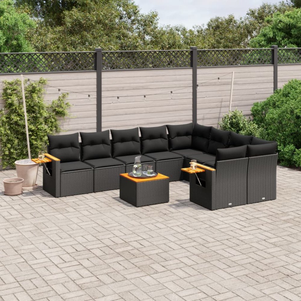 vidaXL Loungegrupp 10 delar med svarta dynor konstrotting