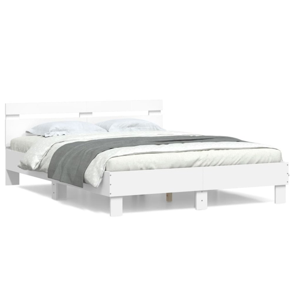 vidaXL Sängram med huvudgavel vit 140x200 cm konstruerat trä