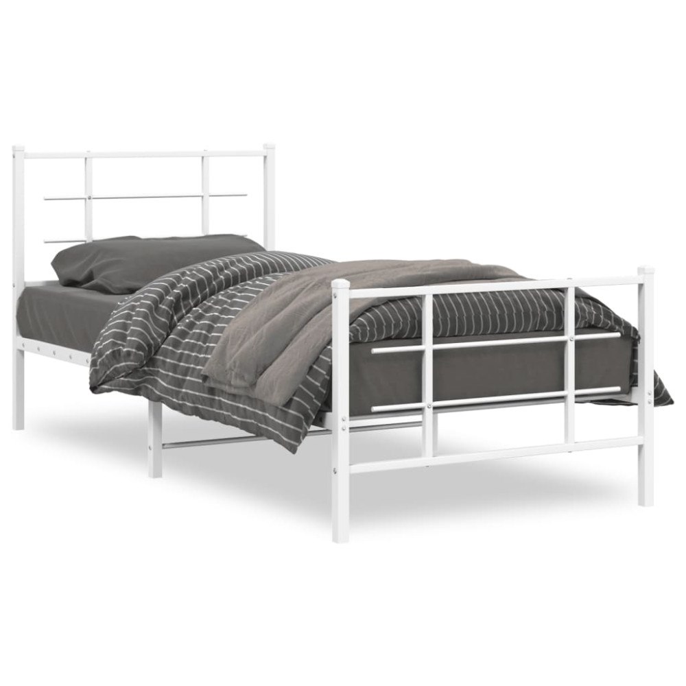 vidaXL Sängram med huvudgavel och fotgavel vit metall 90x200 cm