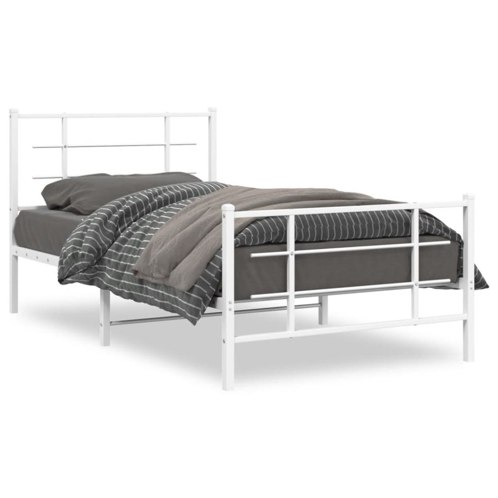 vidaXL Sängram med huvudgavel och fotgavel vit metall 100x200 cm