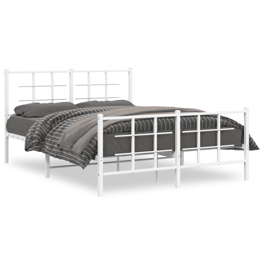 vidaXL Sängram med huvudgavel och fotgavel vit metall 140x190 cm