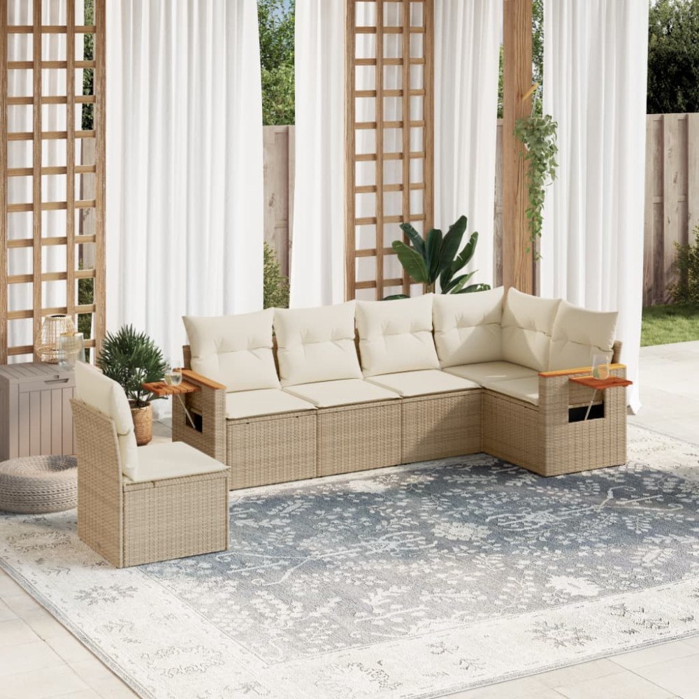 vidaXL Soffgrupp för trädgården med dynor 6 delar beige konstrotting