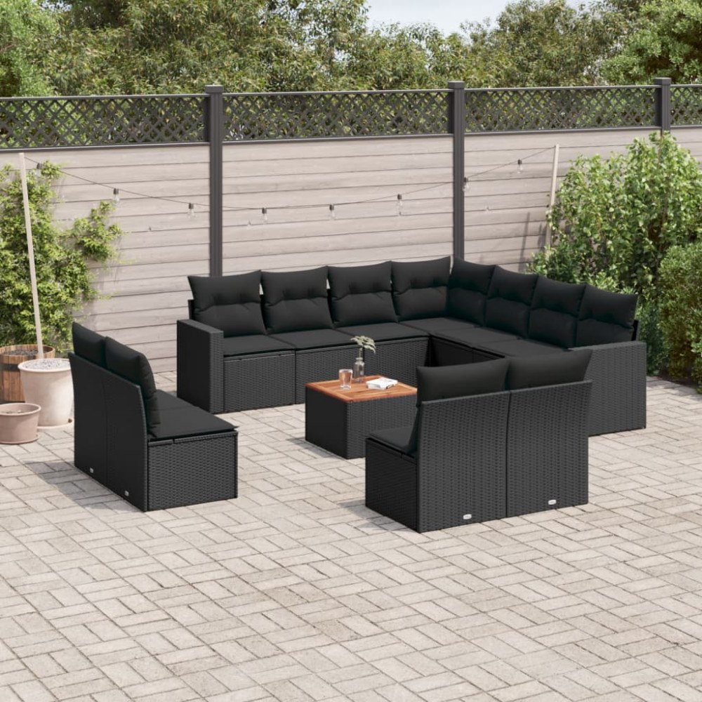 vidaXL Loungegrupp med dynor 12 delar svart konstrotting