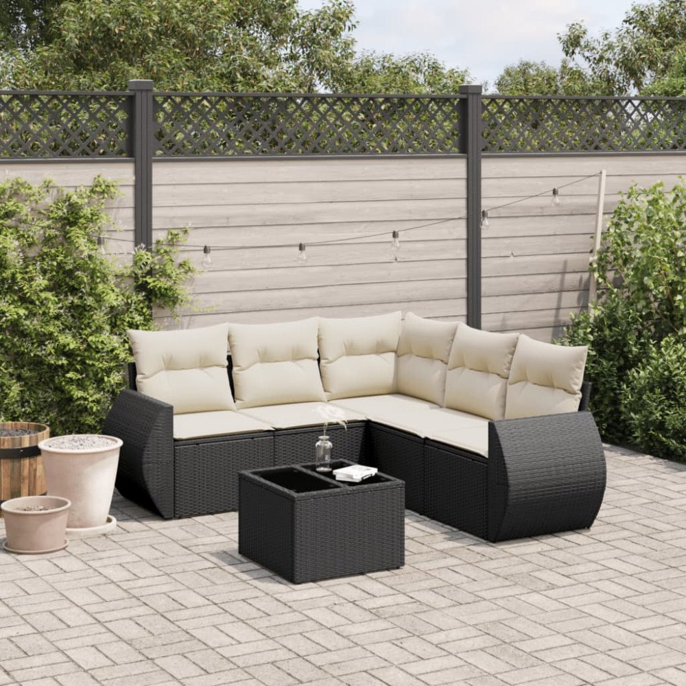 vidaXL Loungegrupp med dynor 6 delar svart konstrotting