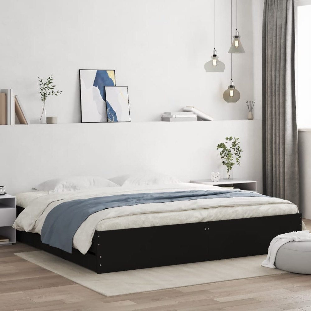 vidaXL Sängram med lådor svart 160x200 cm konstruerat trä