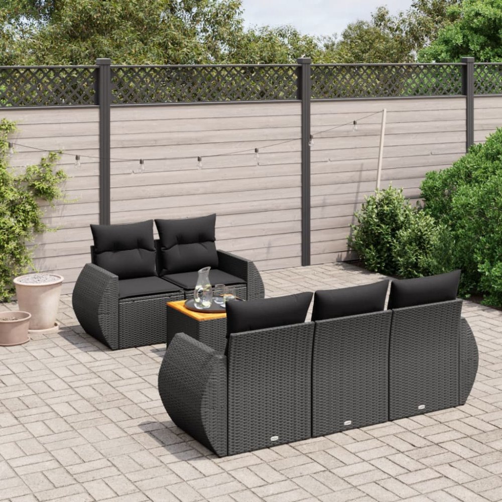 vidaXL Loungegrupp med dynor 6 delar svart konstrotting