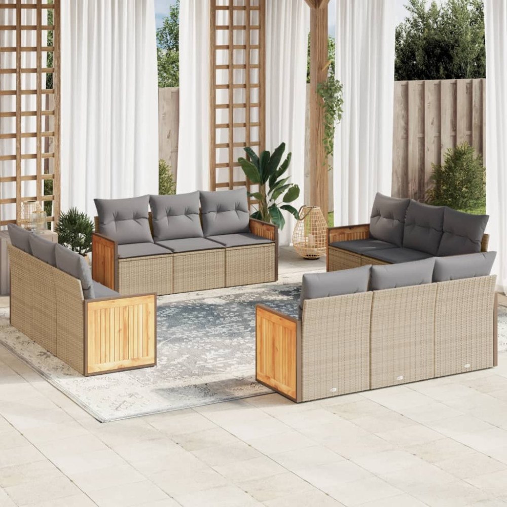 vidaXL Soffgrupp för trädgården 12 delar med dynor beige konstrotting