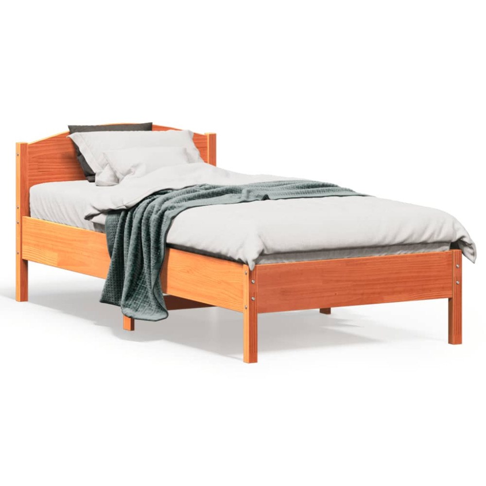 vidaXL Sängram utan madrass vaxad brun 90x190 cm massiv furu