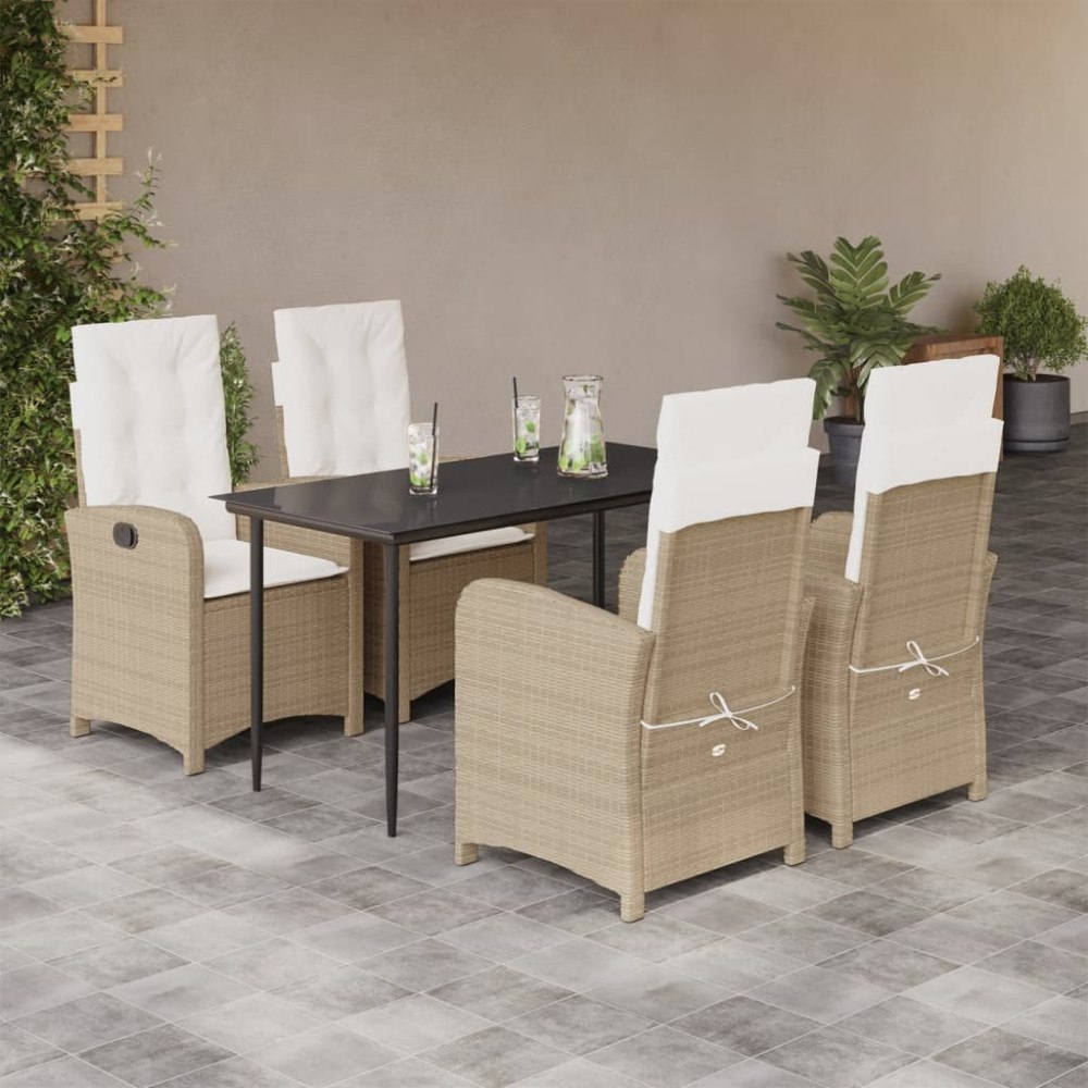 vidaXL Matgrupp för trädgården med dynor 5 delar beige konstrotting