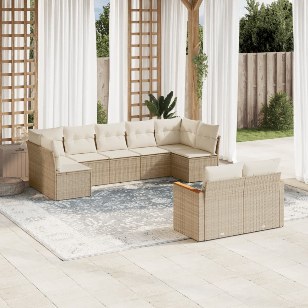 vidaXL Soffgrupp för trädgården med dynor 9 delar beige konstrotting