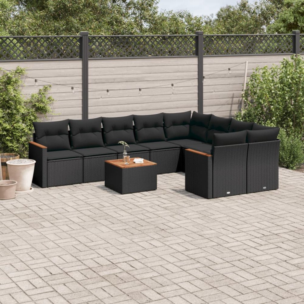 vidaXL Loungegrupp 10 delar med svarta dynor konstrotting