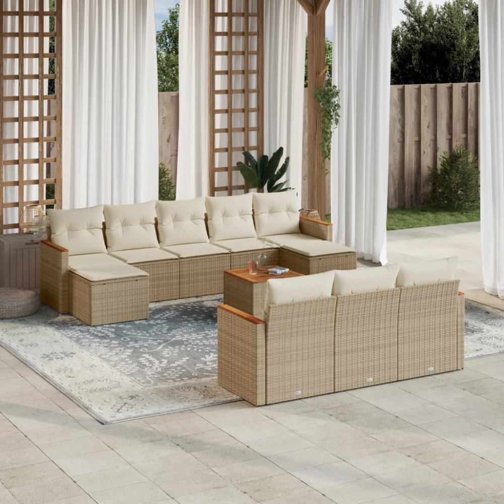 vidaXL Loungegrupp för trädgården m. dynor 11 delar beige konstrotting