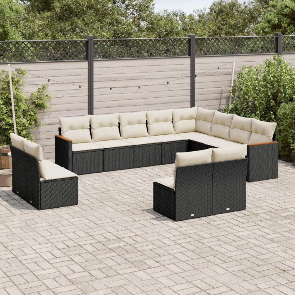 vidaXL Loungegrupp med dynor 12 delar svart konstrotting