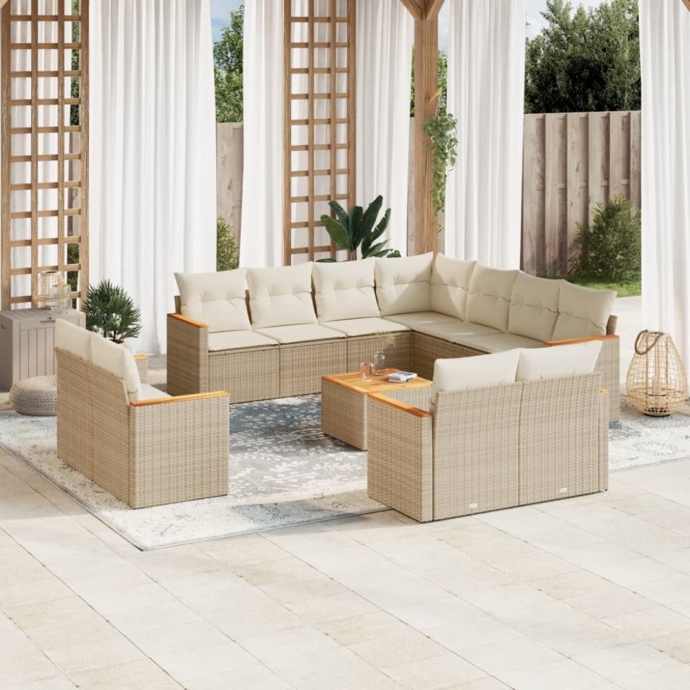 vidaXL Soffgrupp för trädgården 12 delar med dynor beige konstrotting
