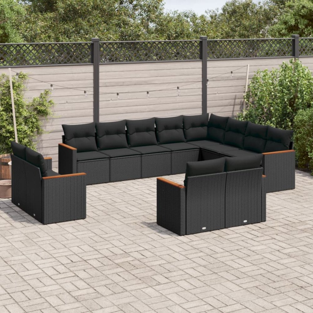 vidaXL Loungegrupp med dynor 12 delar svart konstrotting