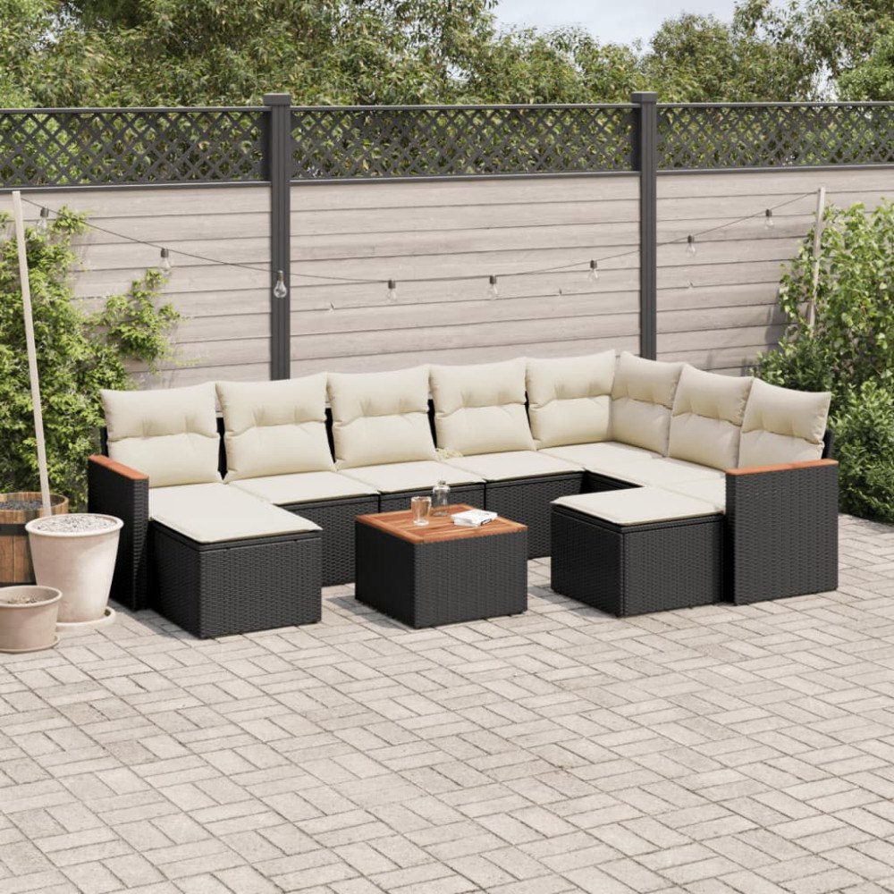 vidaXL Loungegrupp 10 delar med svarta dynor konstrotting