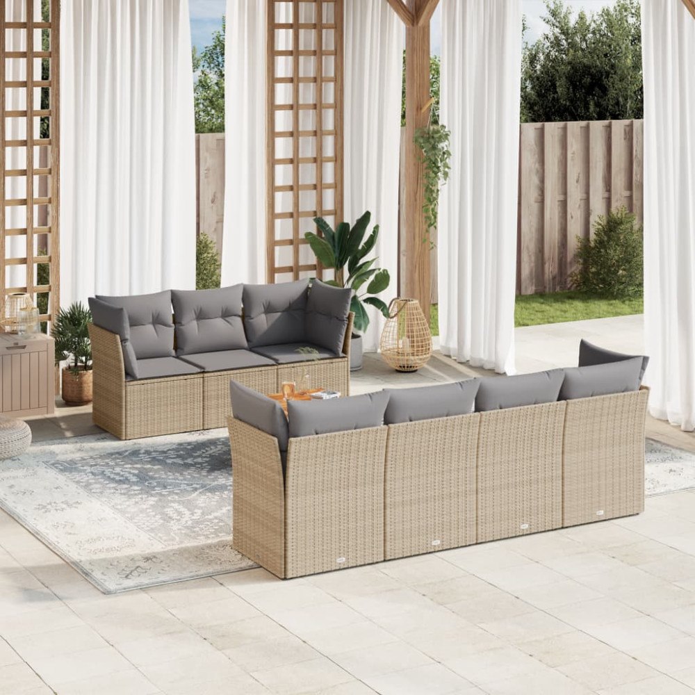 vidaXL Soffgrupp för trädgård med dynor 8 delar mixbeige konstrotting