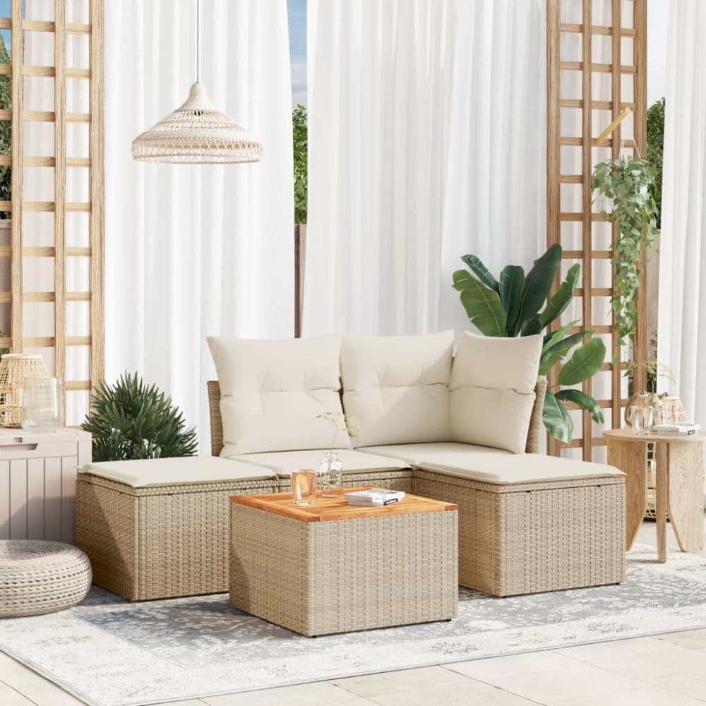 vidaXL Soffgrupp för trädgården med dynor 5 delar beige konstrotting