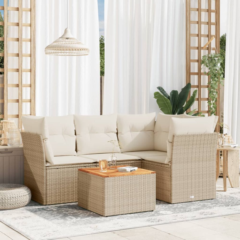vidaXL Soffgrupp för trädgården med dynor 5 delar beige konstrotting