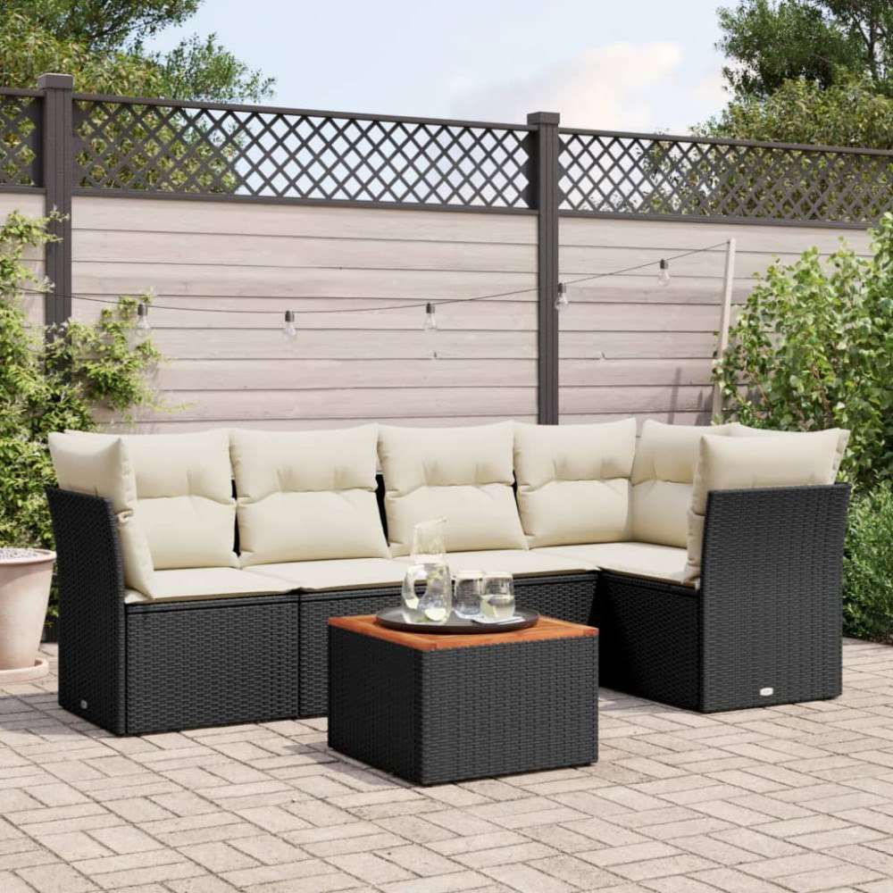 vidaXL Loungegrupp med dynor 6 delar svart konstrotting