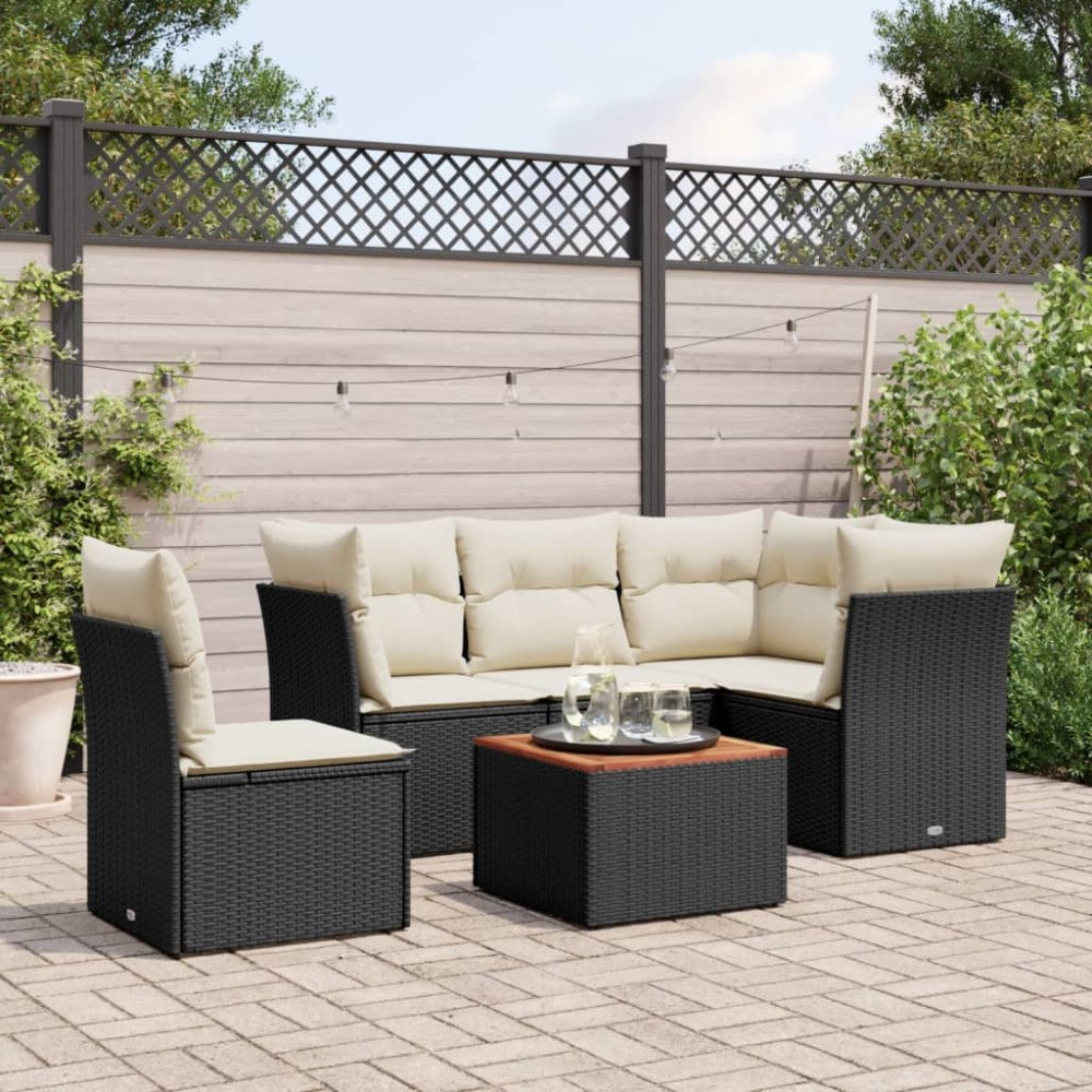 vidaXL Loungegrupp med dynor 6 delar svart konstrotting